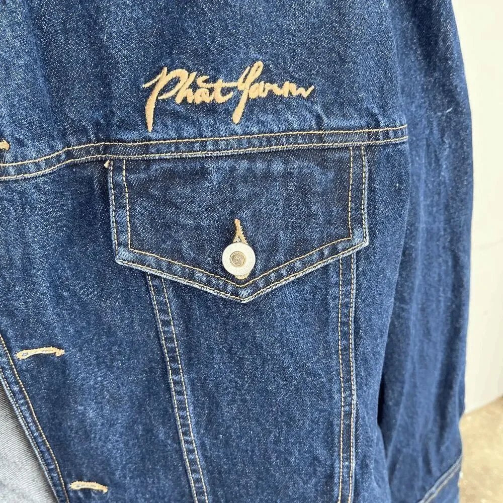 VTG Phat Farm XXL Denim Jacket Embroidered Blue Jean Streetwear Hip Hop